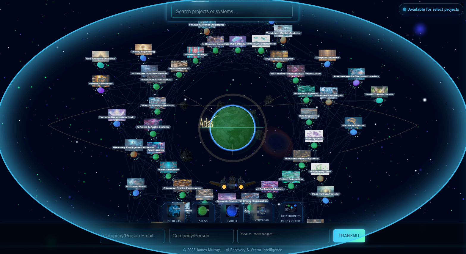 3D developer portfolio example with clickable nodes