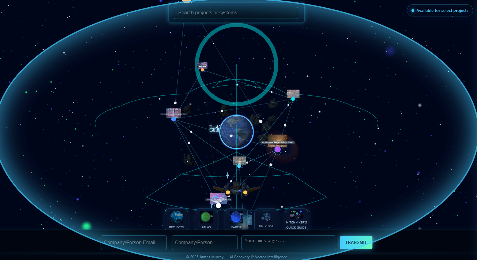 Globe with orbiting markers and labels – like your project nodes