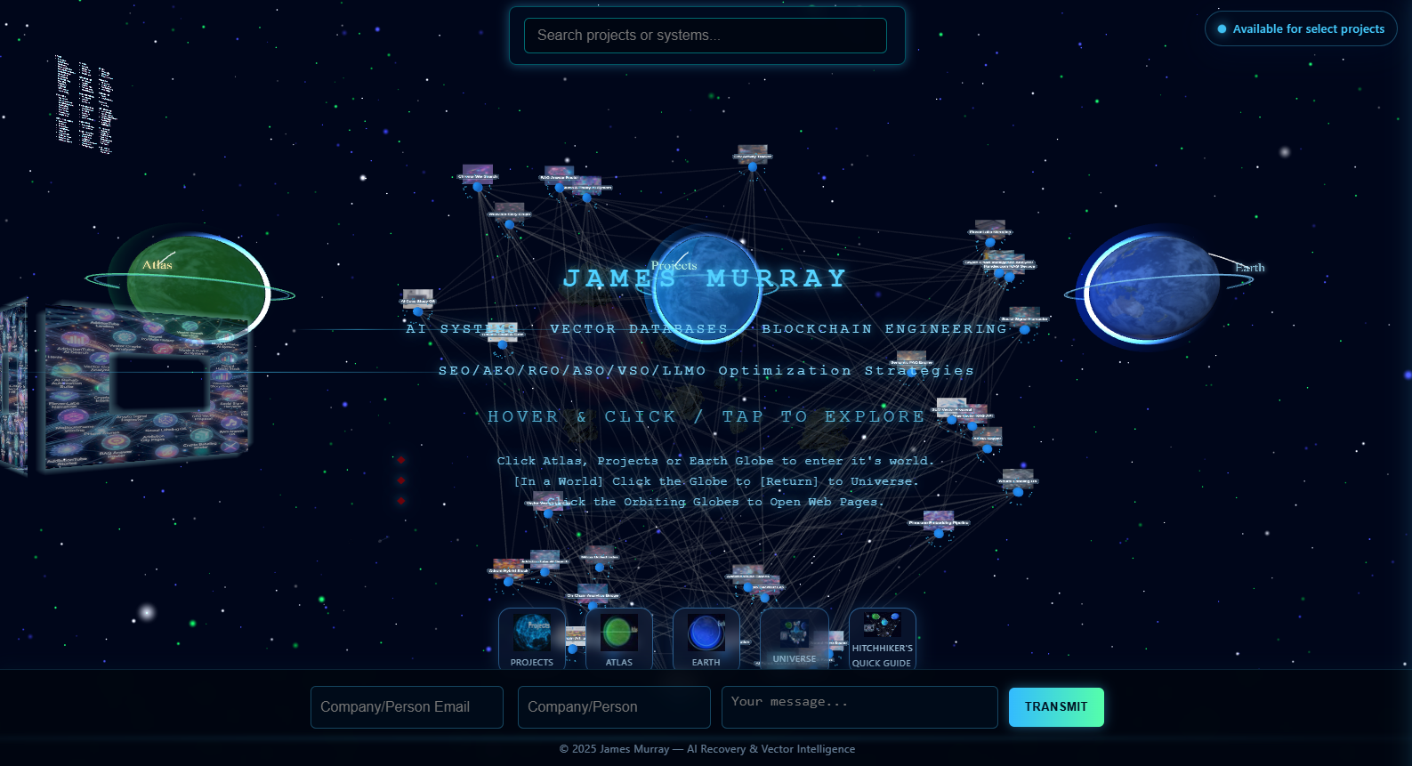 Example of Three.js 3D portfolio with orbiting elements and interactive navigation